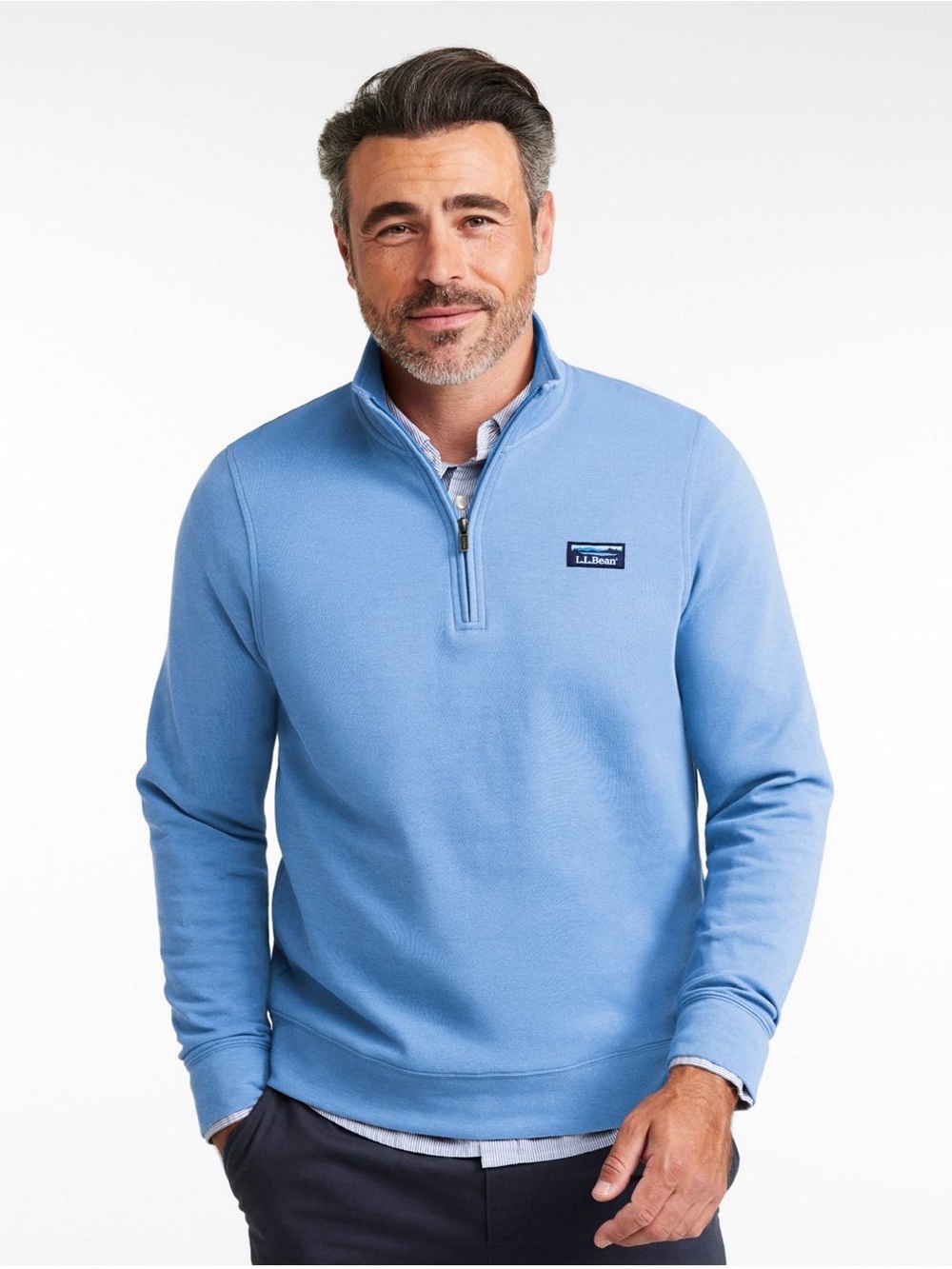 NWOT LL Bean Comfort Stretch Performance Piqué Quarter-Zip Pullover Blue Tide XL